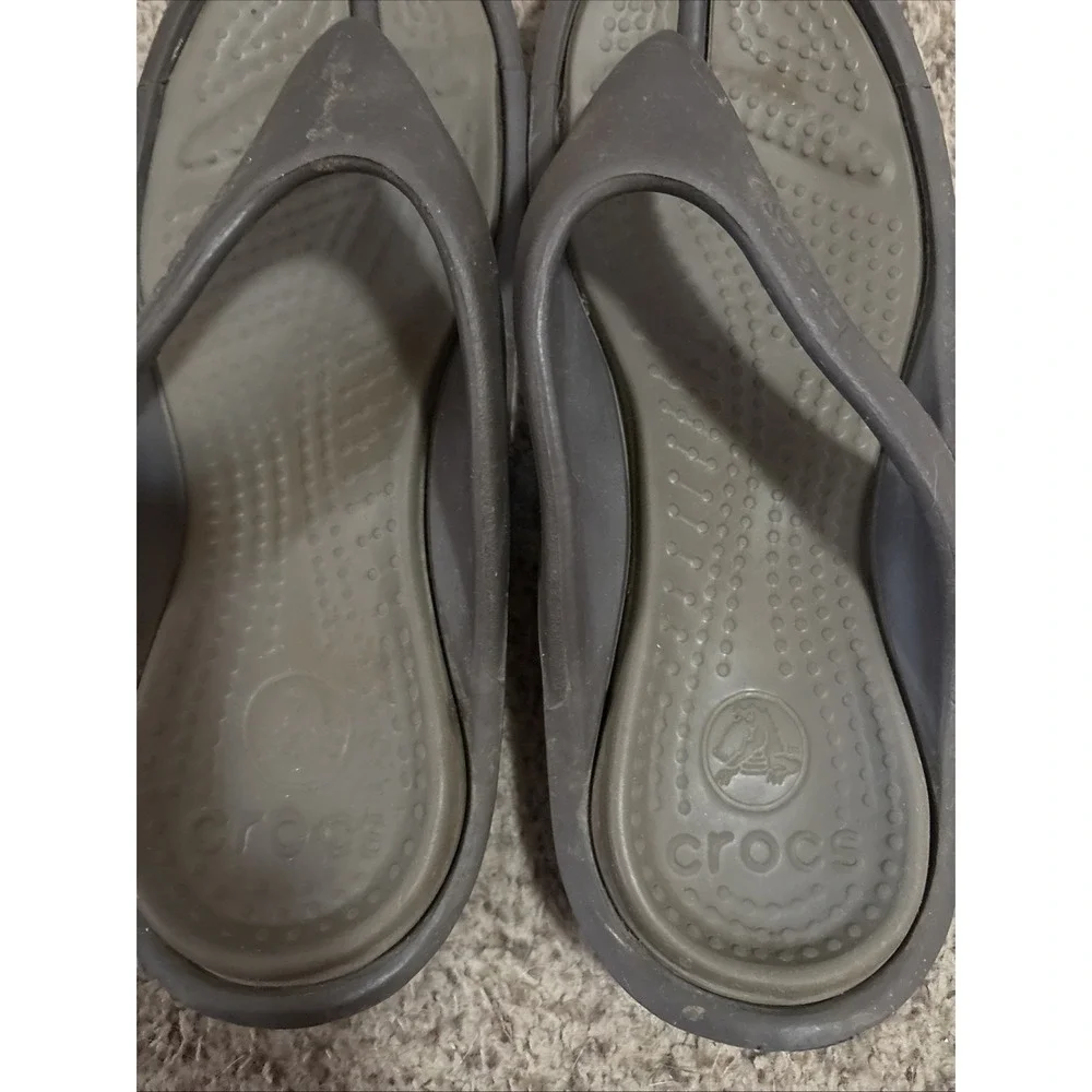 Crocs Athens Flip Flops Brown Tan Crosslite Men's 11 Comfort Sandals